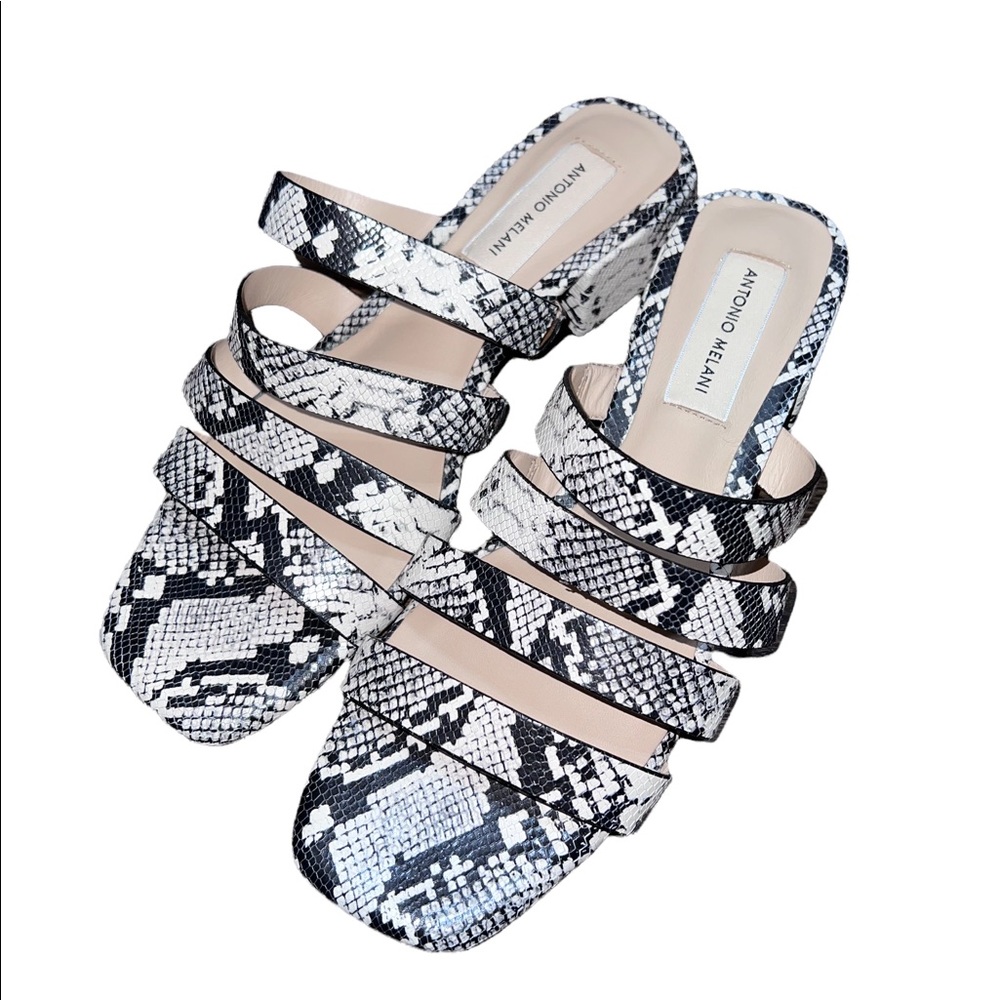 Antonio Melani Black & Off-White Snake Print Strappy Slide Sandals